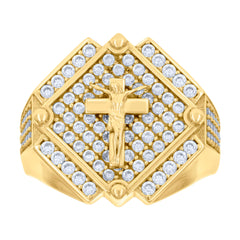 14kt Yellow Gold Mens Cubic-Zirconia Crucifix Cross Religious Ring