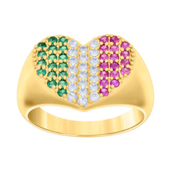 14kt Yellow Gold Womens Green/Pink White Cubic-Zirconia Heart Ring
