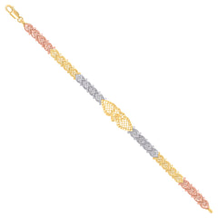 14kt Tri-Color Gold Womens Heart 15 Quinceanera Charm Bracelet