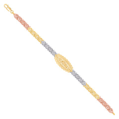 14kt Tri-Color Gold Womens 15 Anos Quinceanera Charm Bracelet