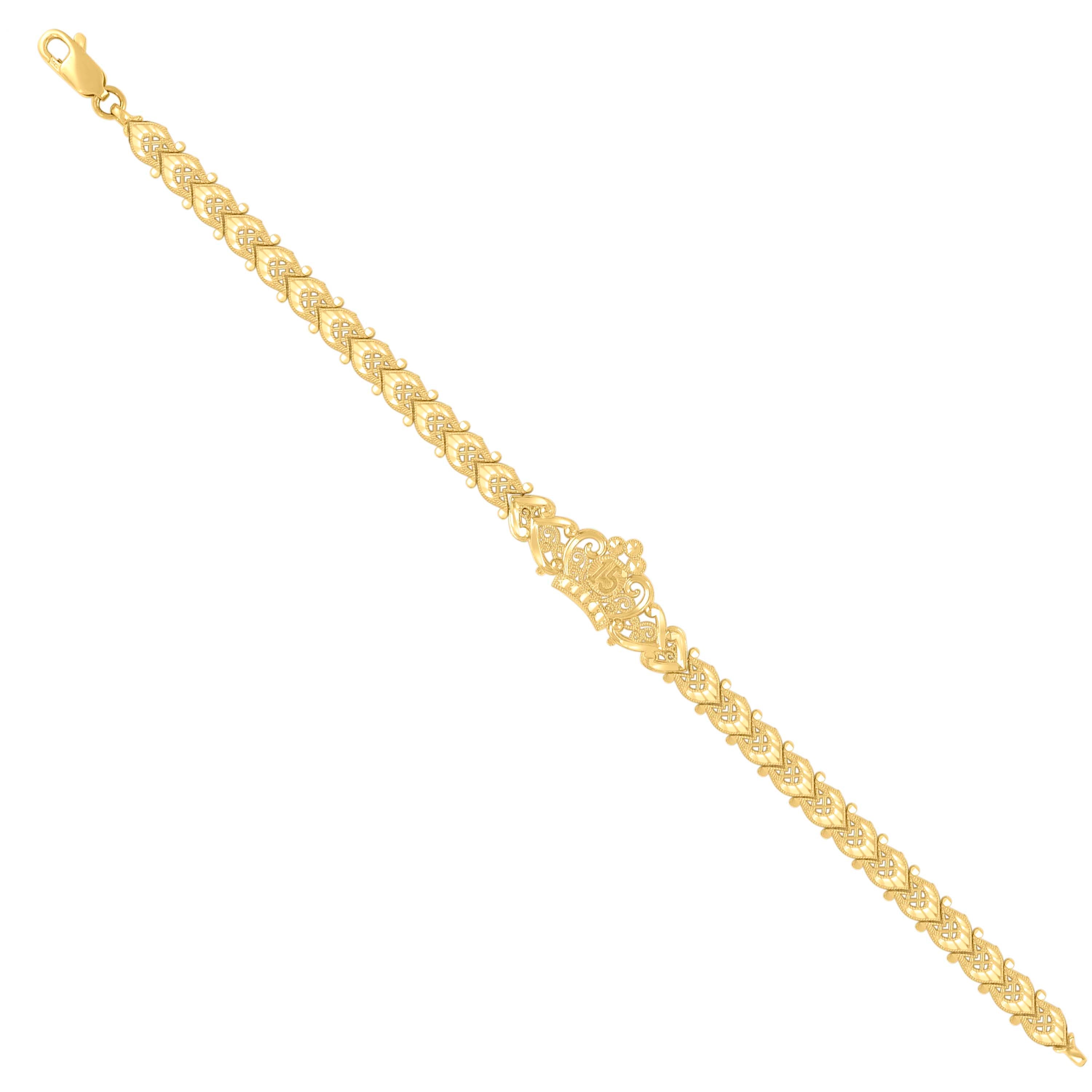 10kt Yellow Gold Womens Cubic-Zirconia Cross Charms Chain Bracelet Size 7 + 1 Inches