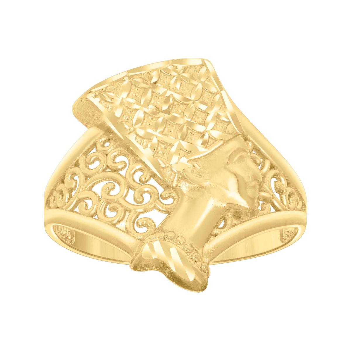 10kt Yellow Gold Womens Diamond-Cut Nefertiti Egyptian Ring