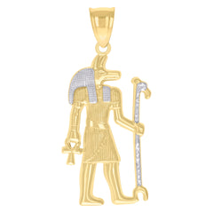 10kt Two-tone Gold Mens Diamond-Cut Ancient Egyptian God Anubis Religious Pendant