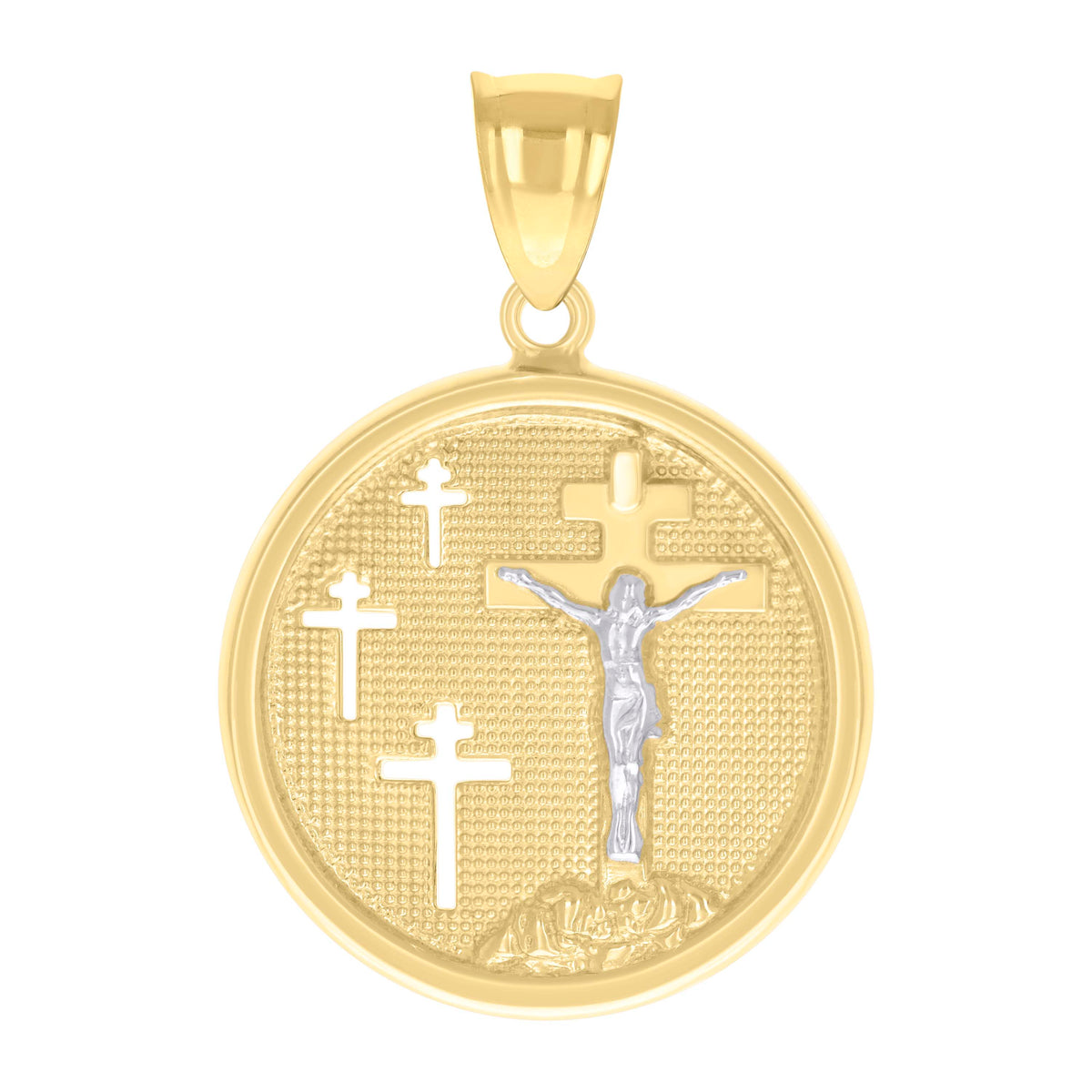 10kt Two-tone Gold Mens Medallion Jesus Crucifix Cross Religious Pendant