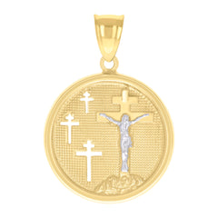 10kt Two-tone Gold Mens Medallion Jesus Crucifix Cross Religious Pendant