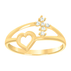 14kt Yellow Gold Womens Cubic-Zirconia Cross Heart Ring