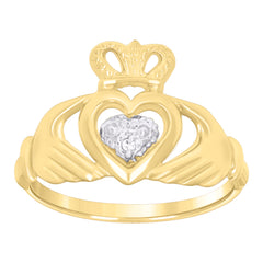 14kt Two-tone Gold Womens Cubic-Zirconia Claddagh Ring