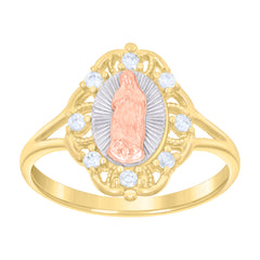 14kt Tri-Color Gold Womens Cubic-Zirconia Guadalupe Religious Ring