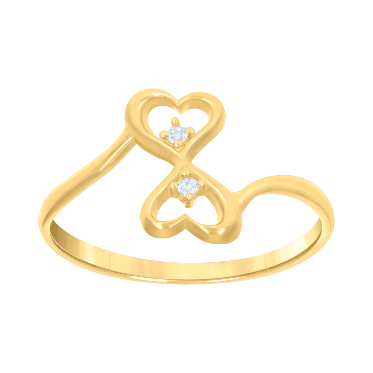14kt Yellow Gold Womens Cubic-Zirconia Twin Hearts Ring