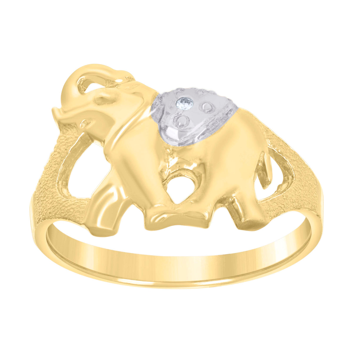 14kt Two-tone Gold Baby Cubic-Zirconia Elephant Good Luck Ring