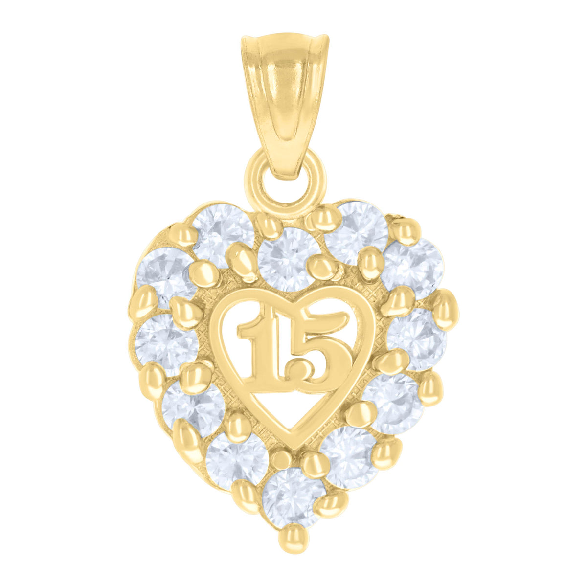 14kt Yellow Gold Womens Cubic-Zirconia Heart 15 Quinceanera Charm Pendant