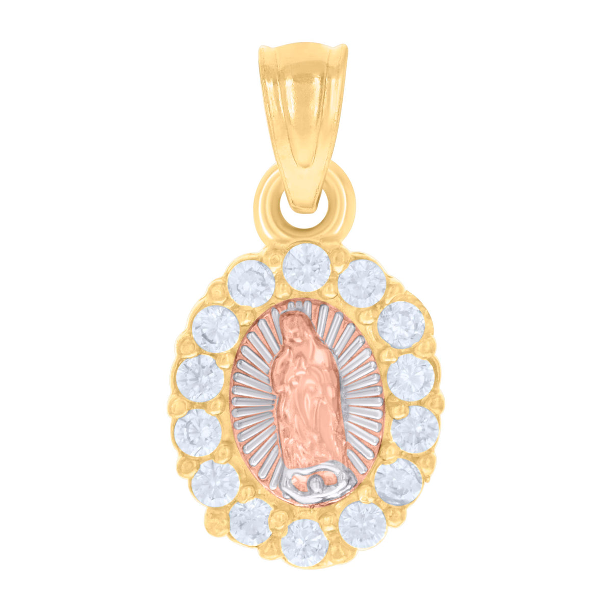 14kt Tri-Color Gold Womens Cubic-Zirconia Guadalupe Religious Charm Pendant