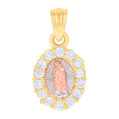 14kt Tri-Color Gold Womens Cubic-Zirconia Guadalupe Religious Charm Pendant