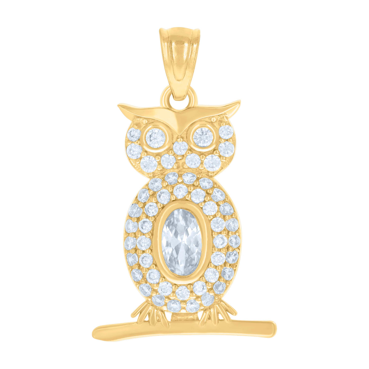 14kt Yellow Gold Womens Cubic-Zirconia Owl Bird Wildlife Charm Pendant
