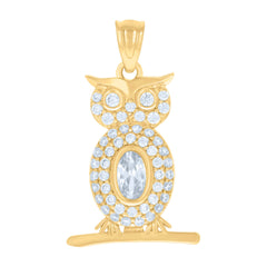 14kt Yellow Gold Womens Cubic-Zirconia Owl Bird Wildlife Charm Pendant