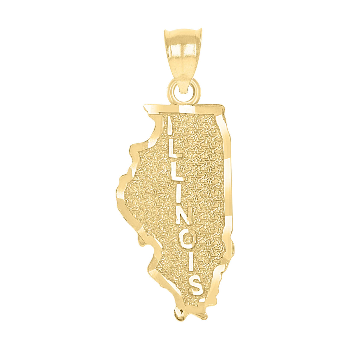10kt Yellow Gold Mens Textured Illinois State Map Charm Pendant