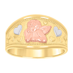 14kt Tri-Color Gold Mens Angel Religious Ring