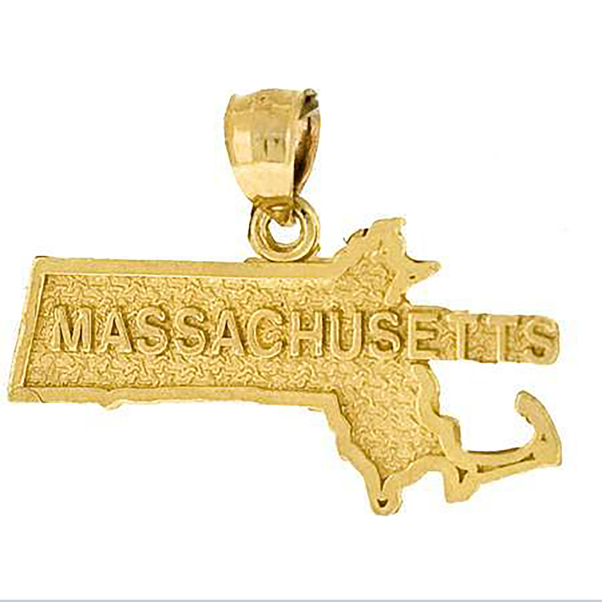 10kt Yellow Gold Mens Textured Massachusetts State Map Charm Pendant