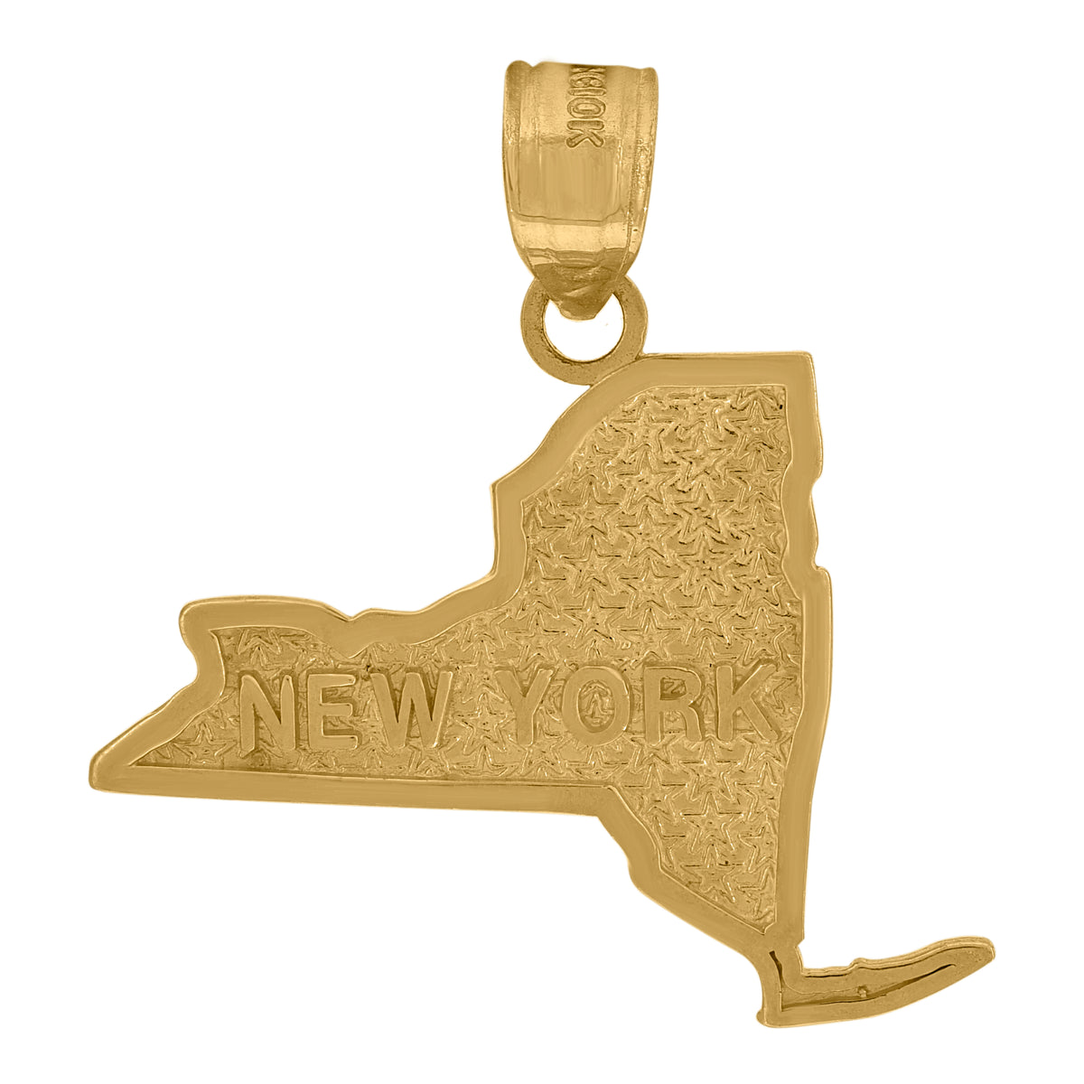 10kt Yellow Gold Mens Textured New York State Map Charm Pendant