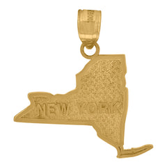 10kt Yellow Gold Mens Textured New York State Map Charm Pendant
