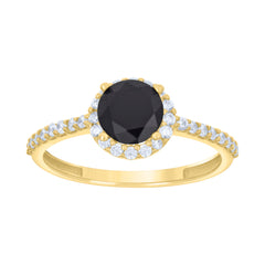 10kt Yellow Gold Womens Black White Cubic-Zirconia Halo Fashion Ring
