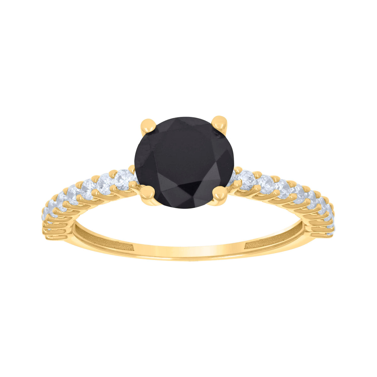14kt Yellow Gold Womens Black White Cubic-Zirconia Fashion Ring