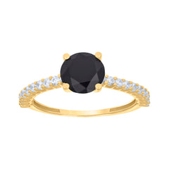 14kt Yellow Gold Womens Black White Cubic-Zirconia Fashion Ring