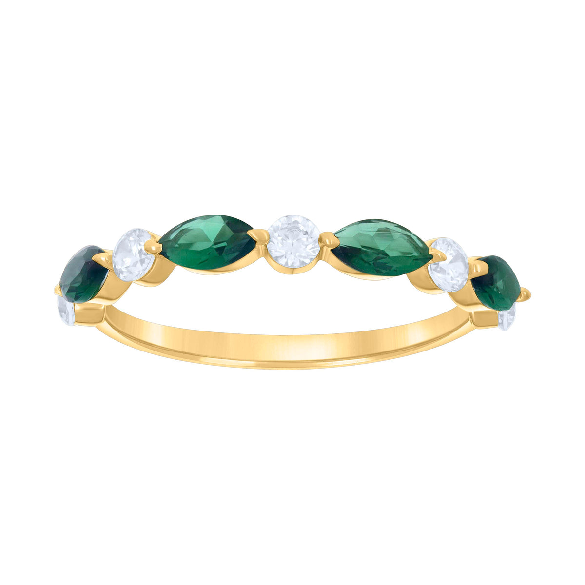 14kt Yellow Gold Womens Green White Marquise Round Cubic-Zirconia Half Eternity Ring