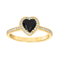 14kt Yellow Gold Womens Black White Heart Round Cubic-Zirconia Heart Ring