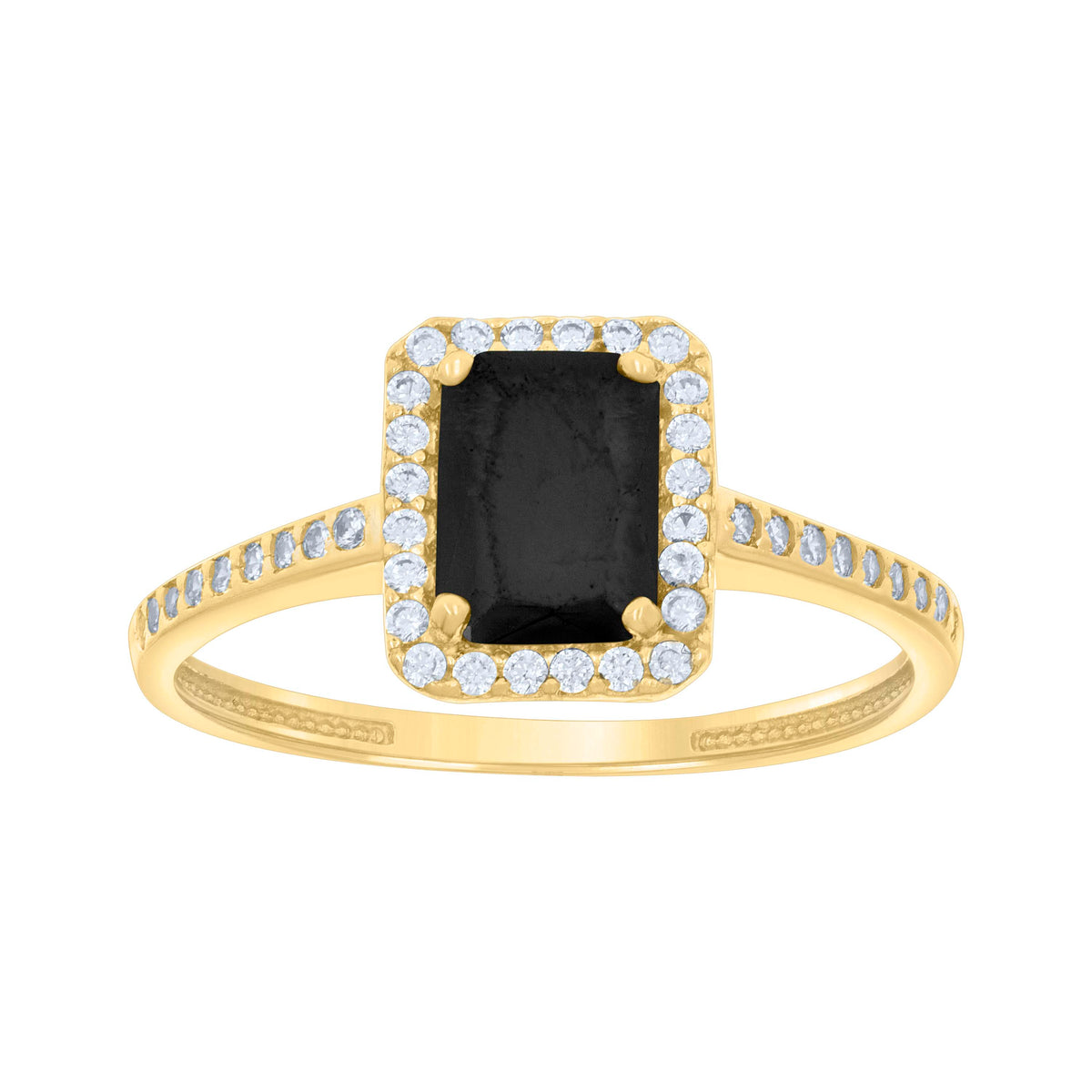 14kt Yellow Gold Womens Black White Emerald Round Cubic-Zirconia Fashion Ring