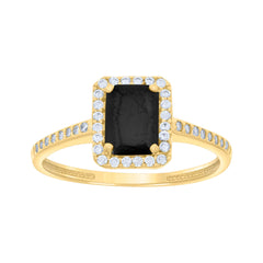 14kt Yellow Gold Womens Black White Emerald Round Cubic-Zirconia Fashion Ring