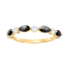 14kt Yellow Gold Womens Black White Marquise Round Cubic-Zirconia Half Eternity Ring