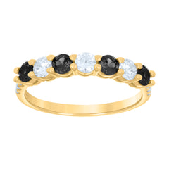 14kt Yellow Gold Womens Black White Cubic-Zirconia Half Eternity Ring