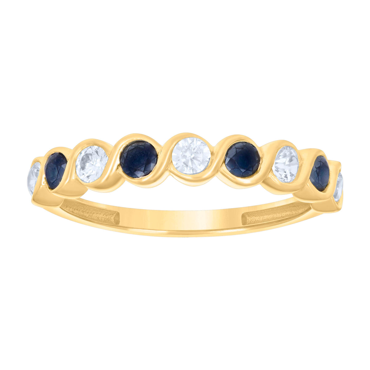 14kt Yellow Gold Womens Black White Cubic-Zirconia Half Eternity Ring