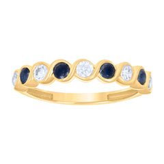 14kt Yellow Gold Womens Black White Cubic-Zirconia Half Eternity Ring