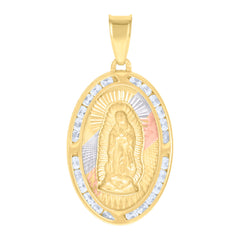 10kt Tri-Color Gold Womens Cubic-Zirconia Oval Guadalupe Religious Charm Pendant