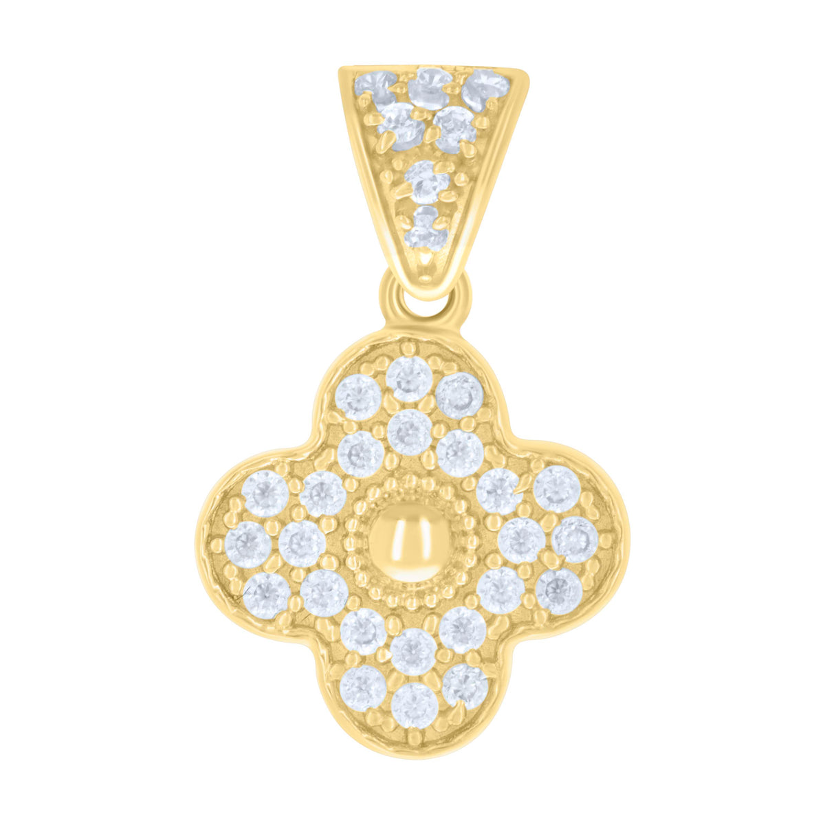 14kt Yellow Gold Womens Cubic-Zirconia Clover Good Luck Charm Pendant