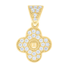 14kt Yellow Gold Womens Cubic-Zirconia Clover Good Luck Charm Pendant