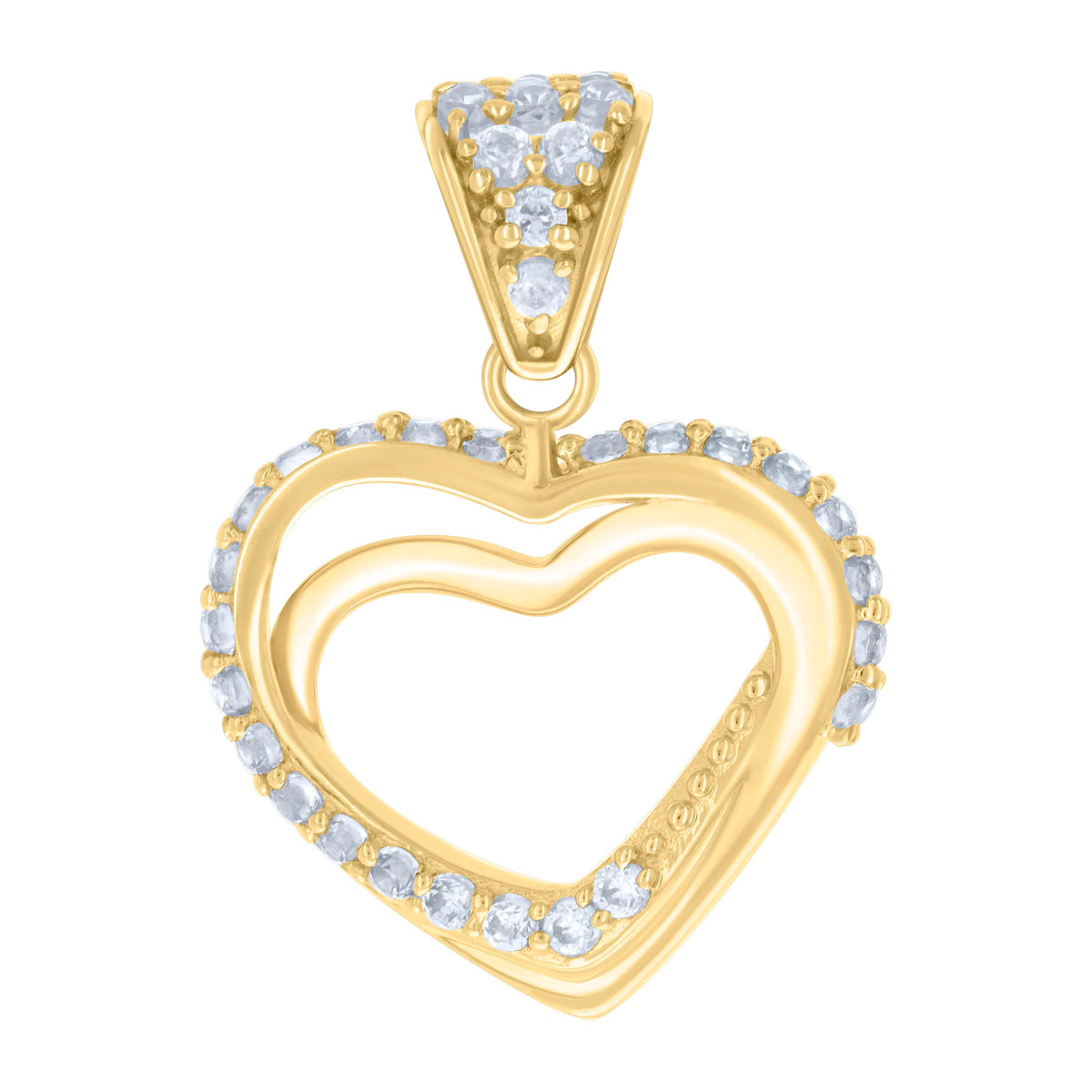 14kt Yellow Gold Womens Cubic-Zirconia Heart Charm Pendant