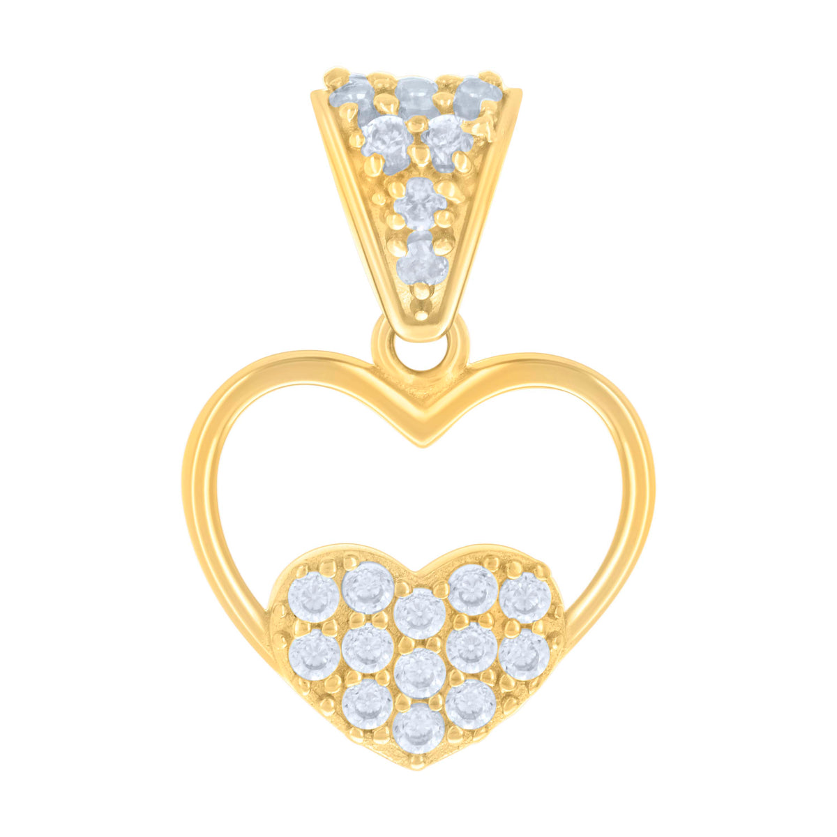 14kt Yellow Gold Womens Cubic-Zirconia Hearts Charm Pendant