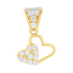 14kt Yellow Gold Womens Cubic-Zirconia Double Heart Charm Pendant