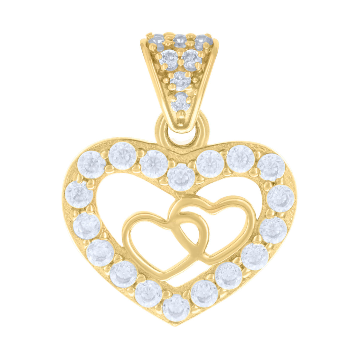 14kt Yellow Gold Womens Cubic-Zirconia Hearts In Heart Charm Pendant
