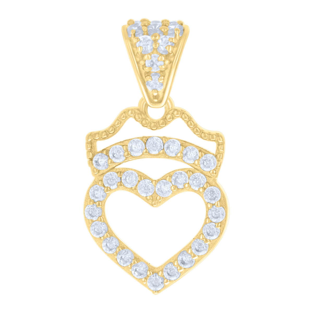14kt Yellow Gold Womens Cubic-Zirconia Crown Heart Charm Pendant
