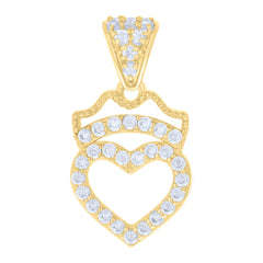 14kt Yellow Gold Womens Cubic-Zirconia Crown Heart Charm Pendant