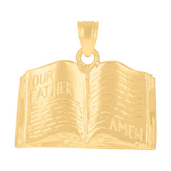 10kt Yellow Gold Unisex Bible Our Father Amen Religious Charm Pendant