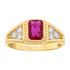 10kt Yellow Gold Womens Pink White Emerald Round Cubic-Zirconia Fashion Ring