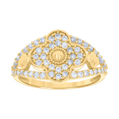 10kt Yellow Gold Womens Cubic-Zirconia Clover Good Luck Ring