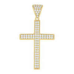 10kt Yellow Gold Mens Cubic-Zirconia Latin Cross Religious Charm Pendant