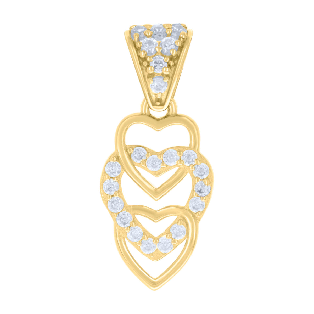 10kt Yellow Gold Womens Cubic-Zirconia Intertwined Hearts Charm Pendant