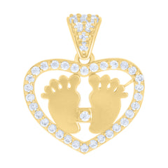 10kt Yellow Gold Womens Cubic-Zirconia Baby Footprint Heart Charm Pendant